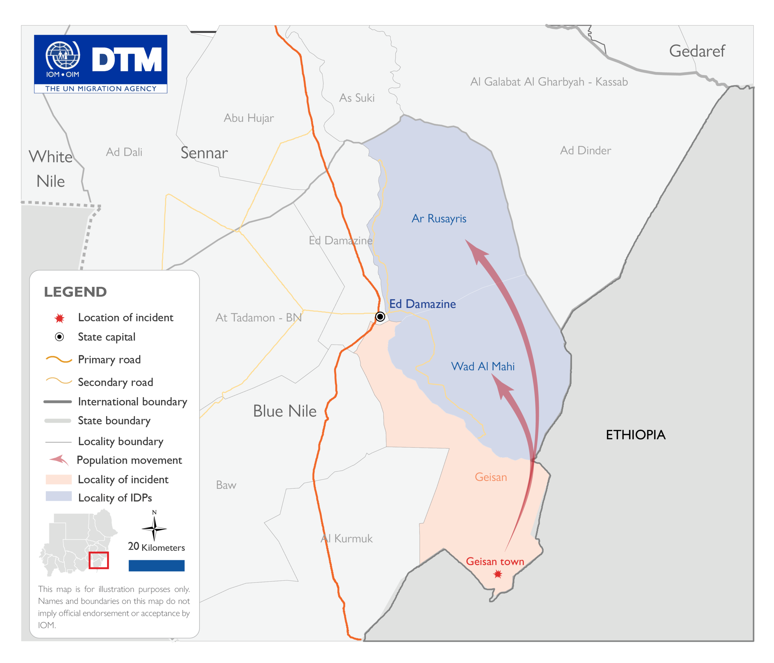 نزوح أكثر من 1700 فرد من قيسان بإقليم النيل الأزرق خلال يوم واحد