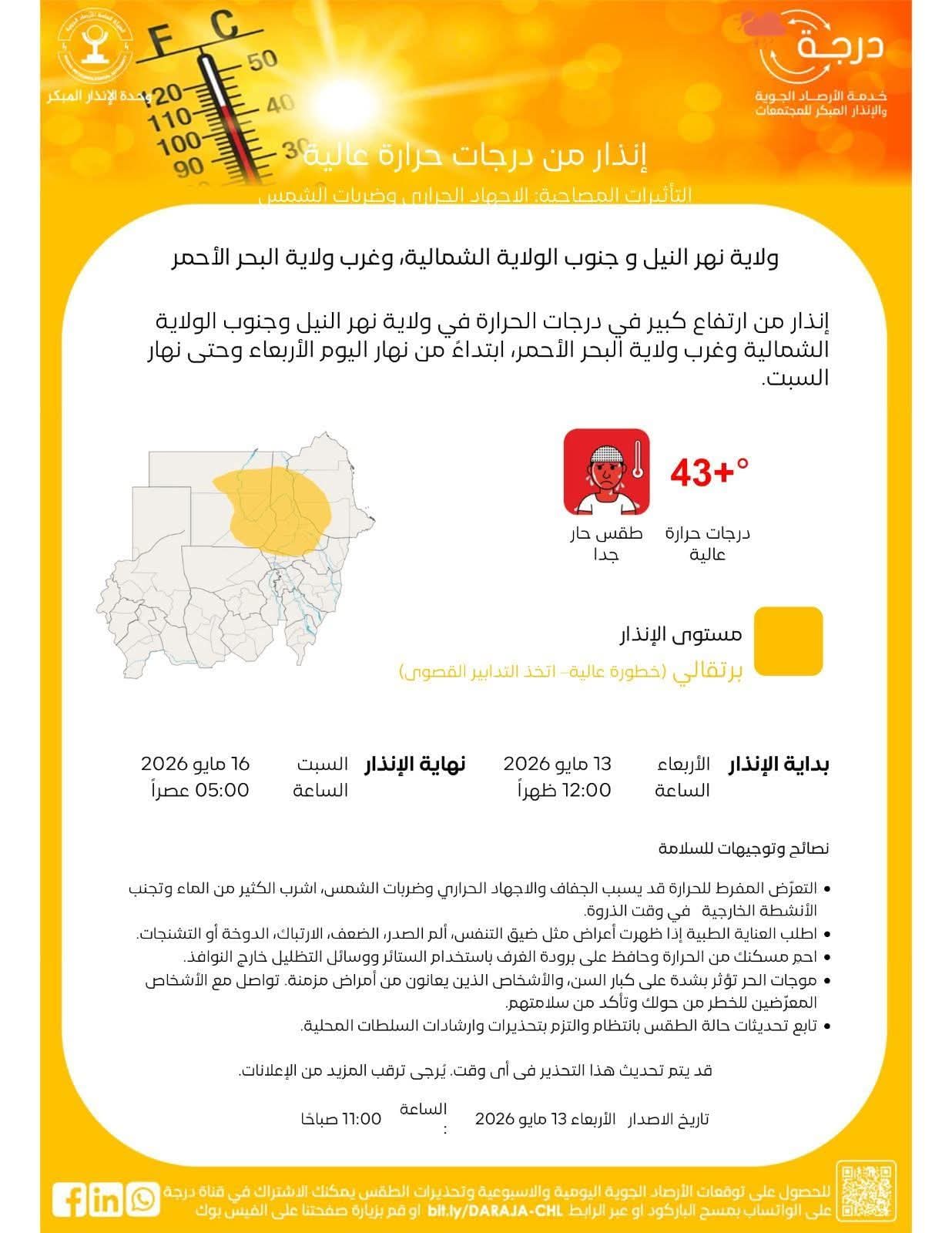 نشرة برتقالية.. الأرصاد تحذر